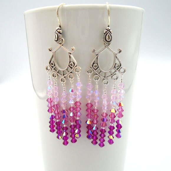 FUCHSIA AB OMBRE Austrian Crystals Chandelier Earrings NEW Jolie Kreations - Picture 1 of 1